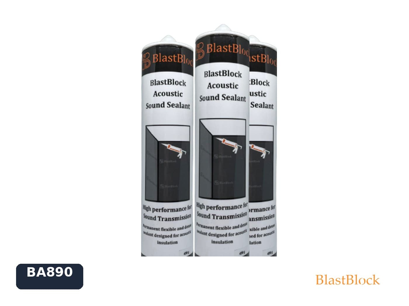 หลอดซิลิโคนกันเสียง BlastBlock Acoustic Sound Sealant BA890 สามหลอดเรียงกัน มีสต็อกพร้อมส่ง
