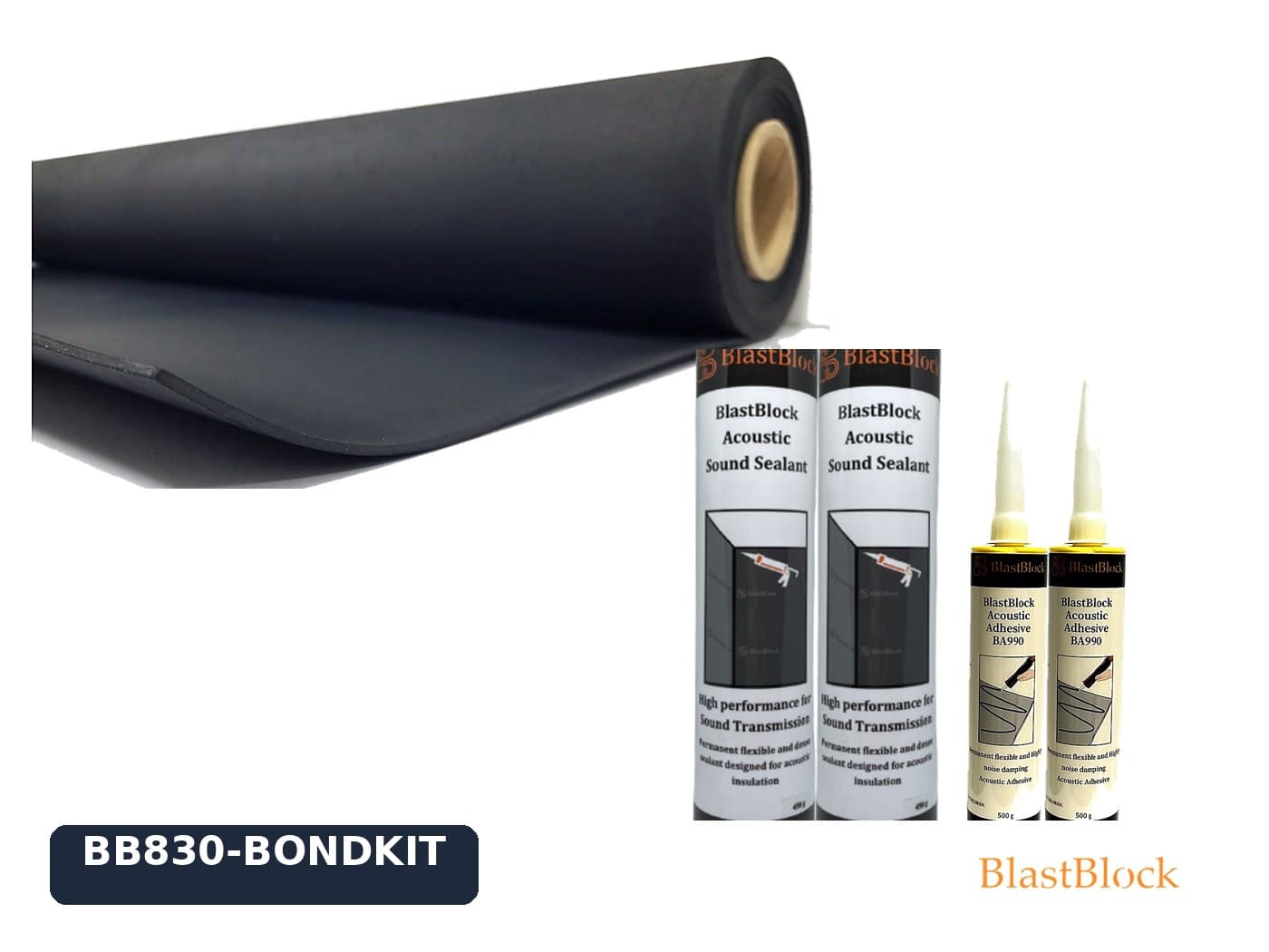 ชุดติดตั้งแผ่นกันเสียง MLV BB830 หนึ่งม้วน พร้อมกาวกันเสียง BA990 สองหลอด และซีลแลนท์กันเสียง BA890 สองหลอด